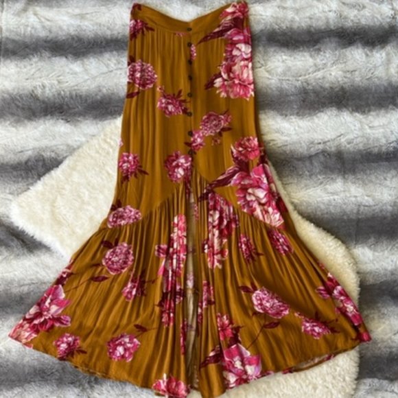 living doll Dresses & Skirts - Living Doll Boho Tan Pink Floral Long Skirt